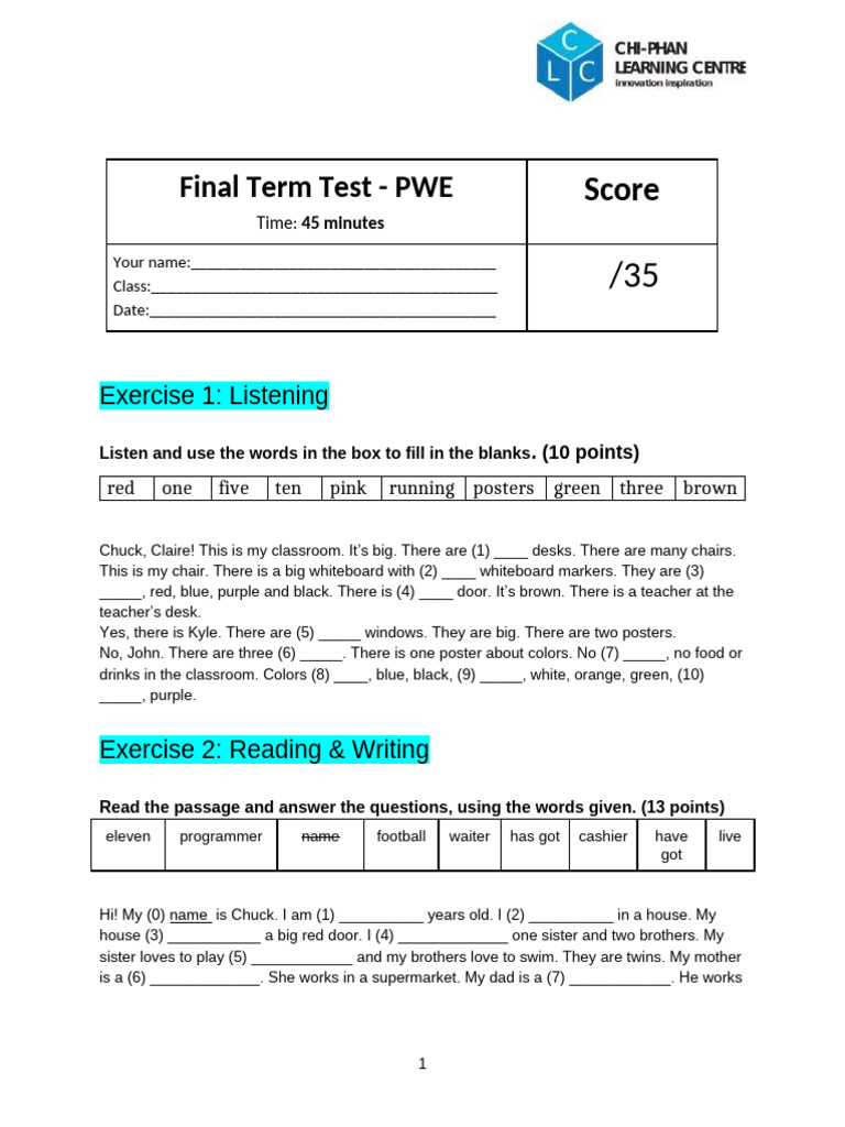Final Term Test Instructions | PDF