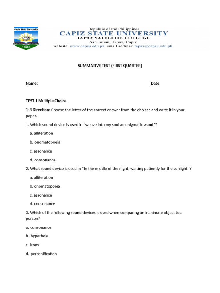 Sound Devices Summative Test | PDF