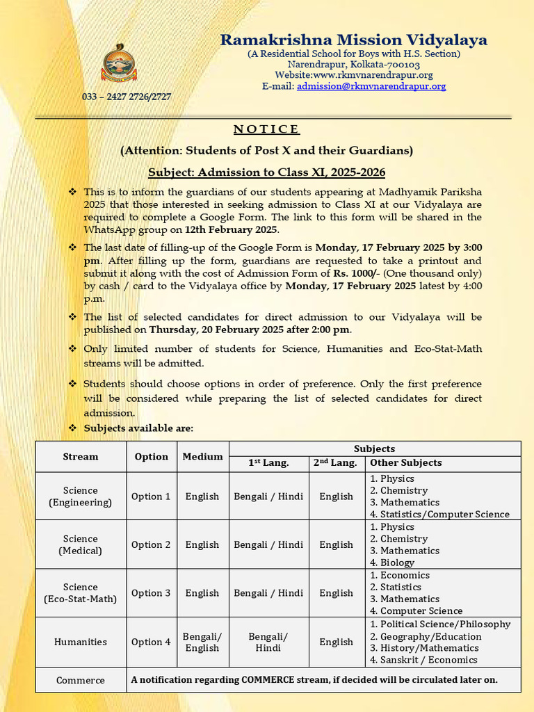 Notice For Admission of Our Students 2025 | PDF
