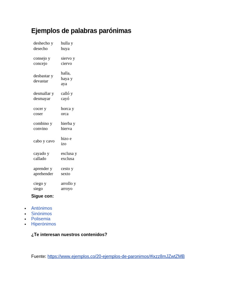 20 Ejemplos de Palabras Parónimas | PDF