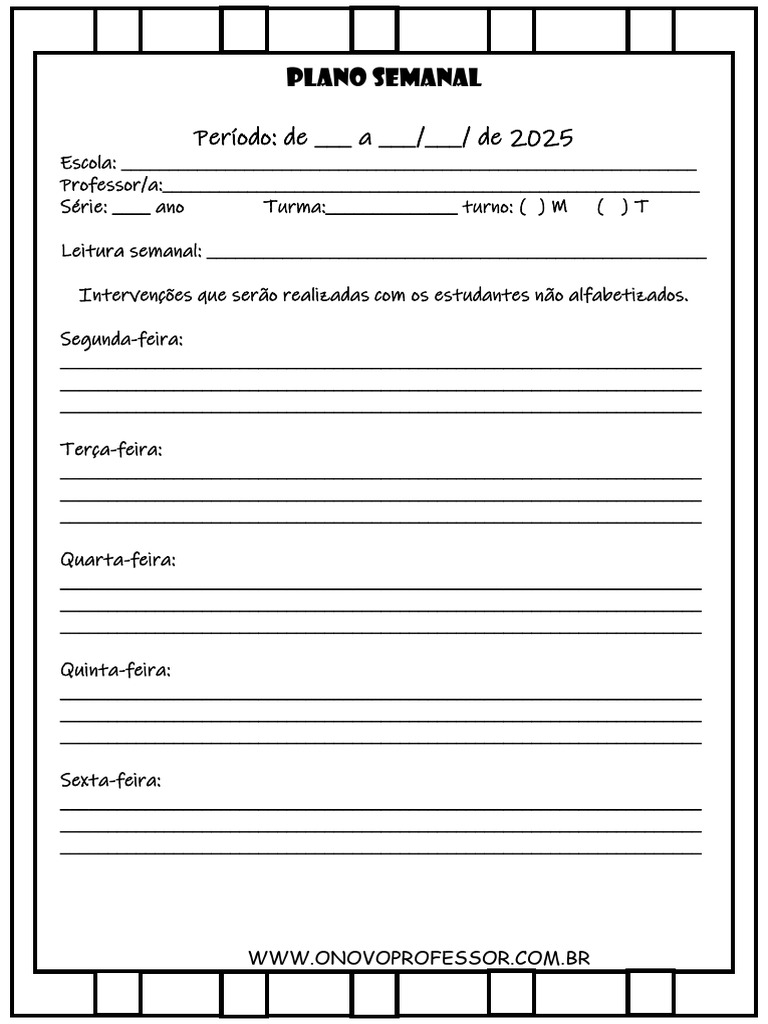 Plano Semanal de Aula para Professores | PDF