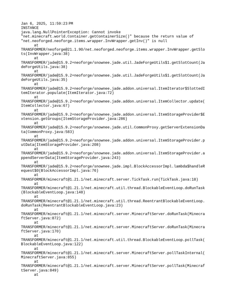 Jade NullPointerException Issues | PDF | Computer Programming