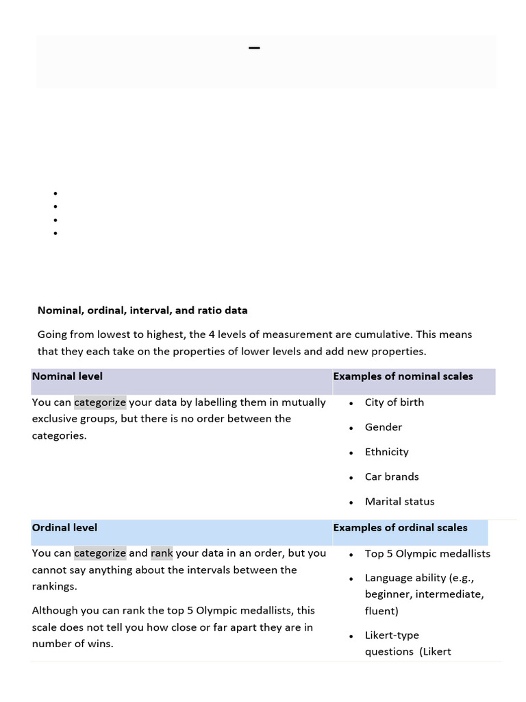 Understanding Measurement Levels in Data Analysis | PDF | Level Of ...