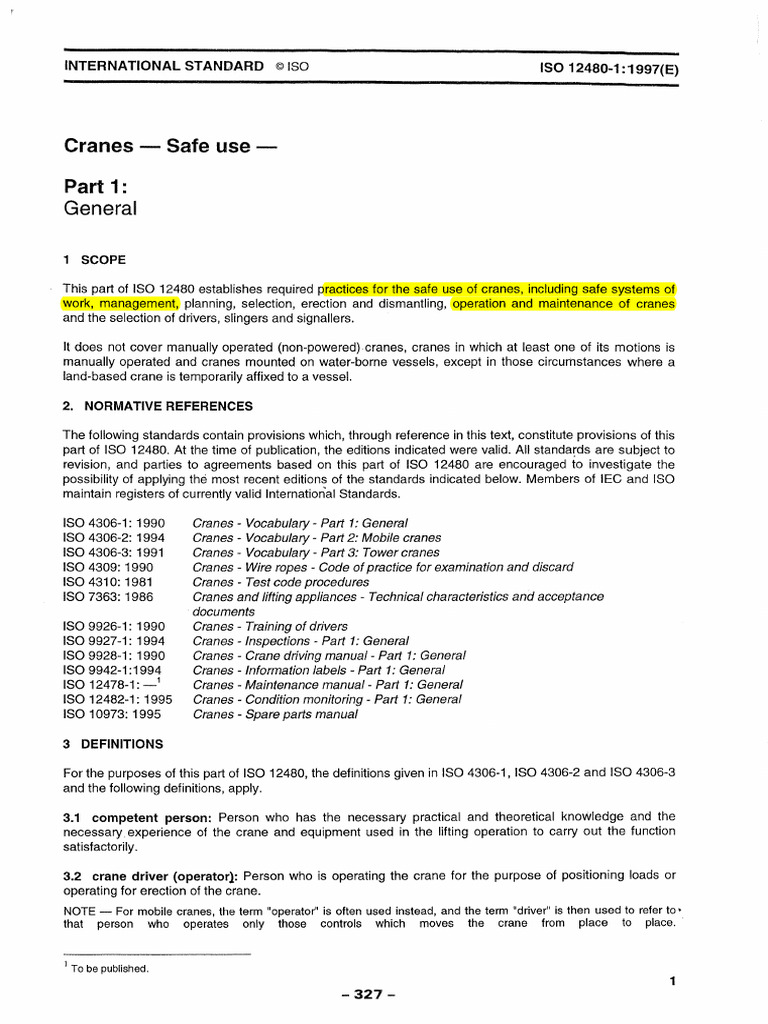 ISO 12480-1: Crane Safe Use Guidelines | PDF | Crane (Machine ...
