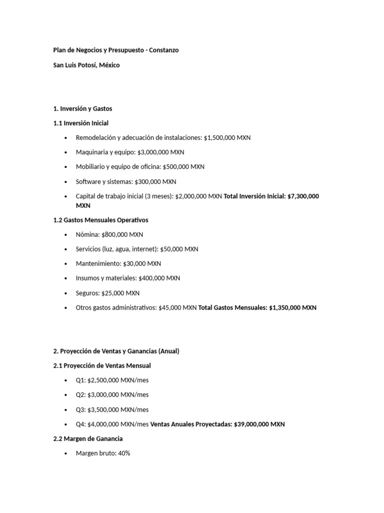 Plan de Negocios y Presupuesto | PDF | Marketing | Inteligencia de negocios