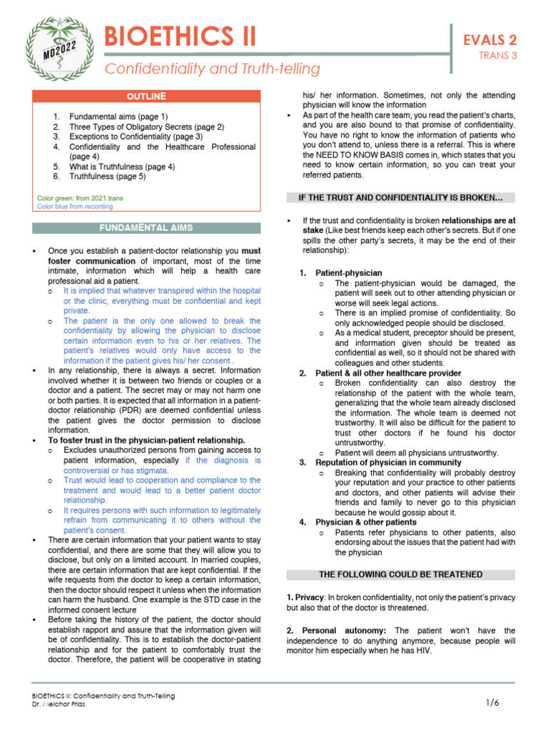 Confidentiality in Healthcare Ethics | PDF | Confidentiality | Medical ...