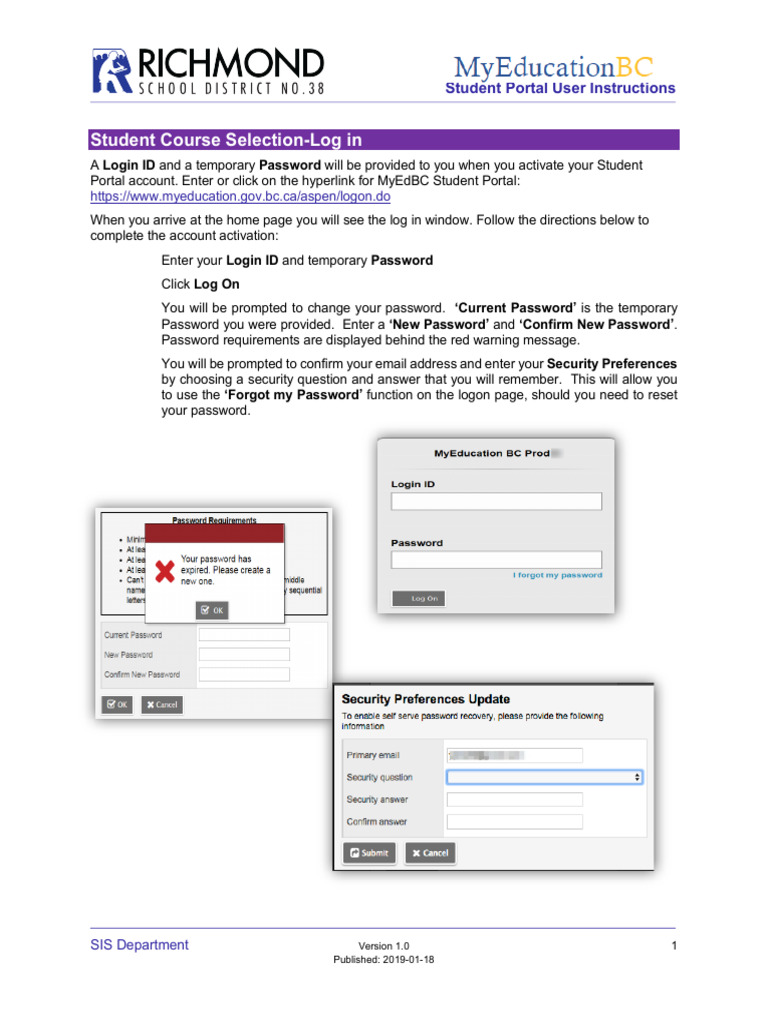Student Instructions Course Selection Lalala | PDF | Login | Password