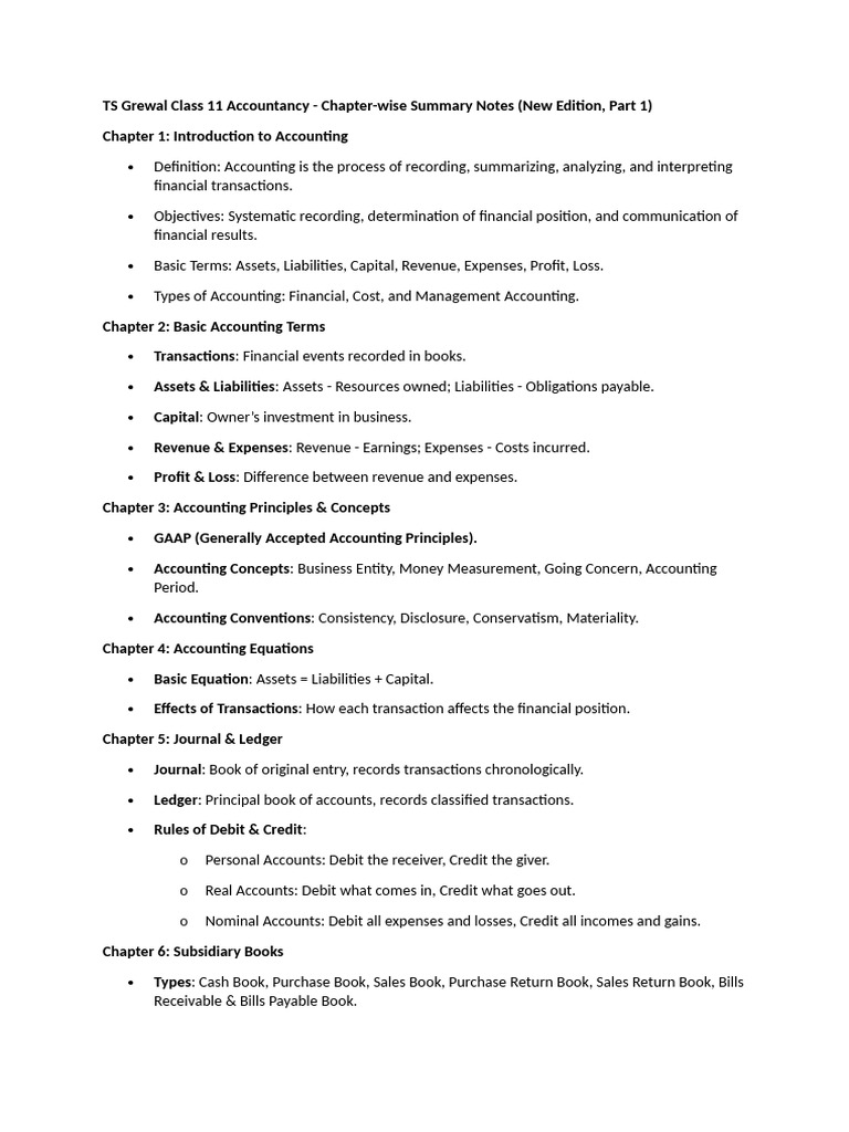 TS Grewal Class 11 Accountancy Notes | PDF | Debits And Credits ...