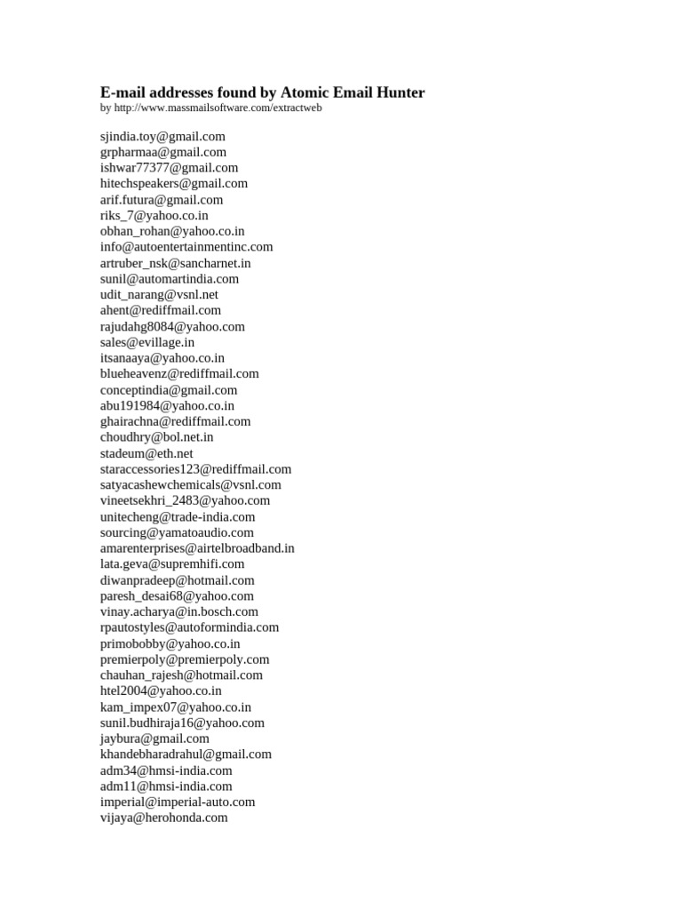 Email List for Marketing Use | PDF | Email | Network Service