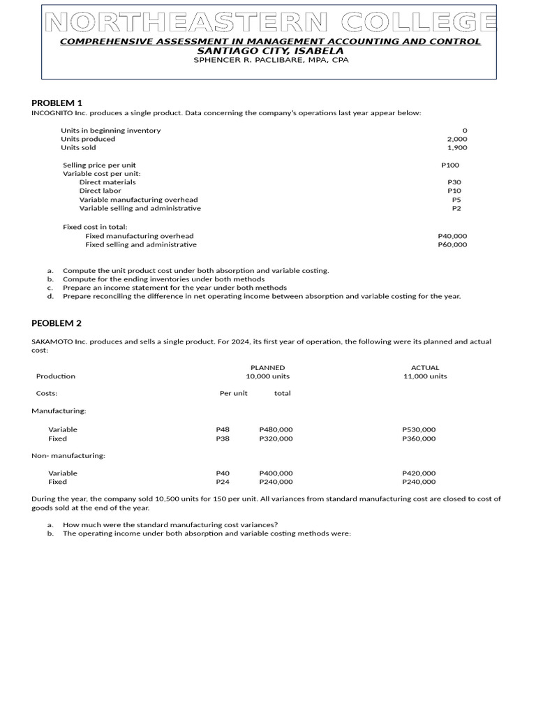 MAS20 Compre 20 Module 20220 ABSORPTION20 AND20 VARIABLE20 COSTING ...