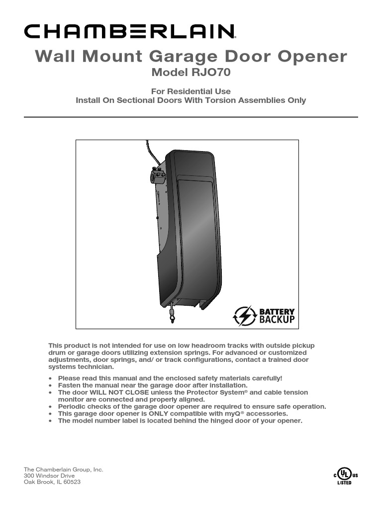 Chamberlain RJO70 Garage Opener Manual | PDF | Door | Screw