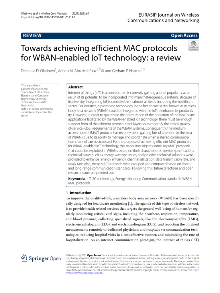 Towards Achieving Efficient Mac Protocols For Wban Enabled Iot ...