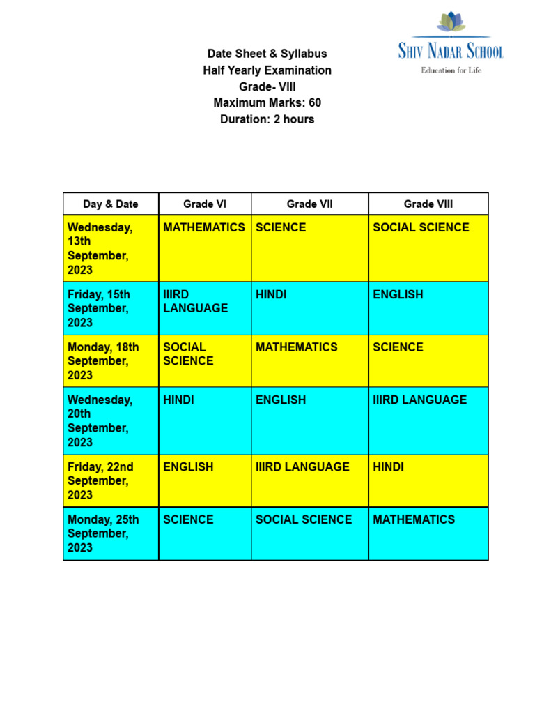 Grade VIII Half Yearly Exam Syllabus | PDF | Grammar | Linguistics