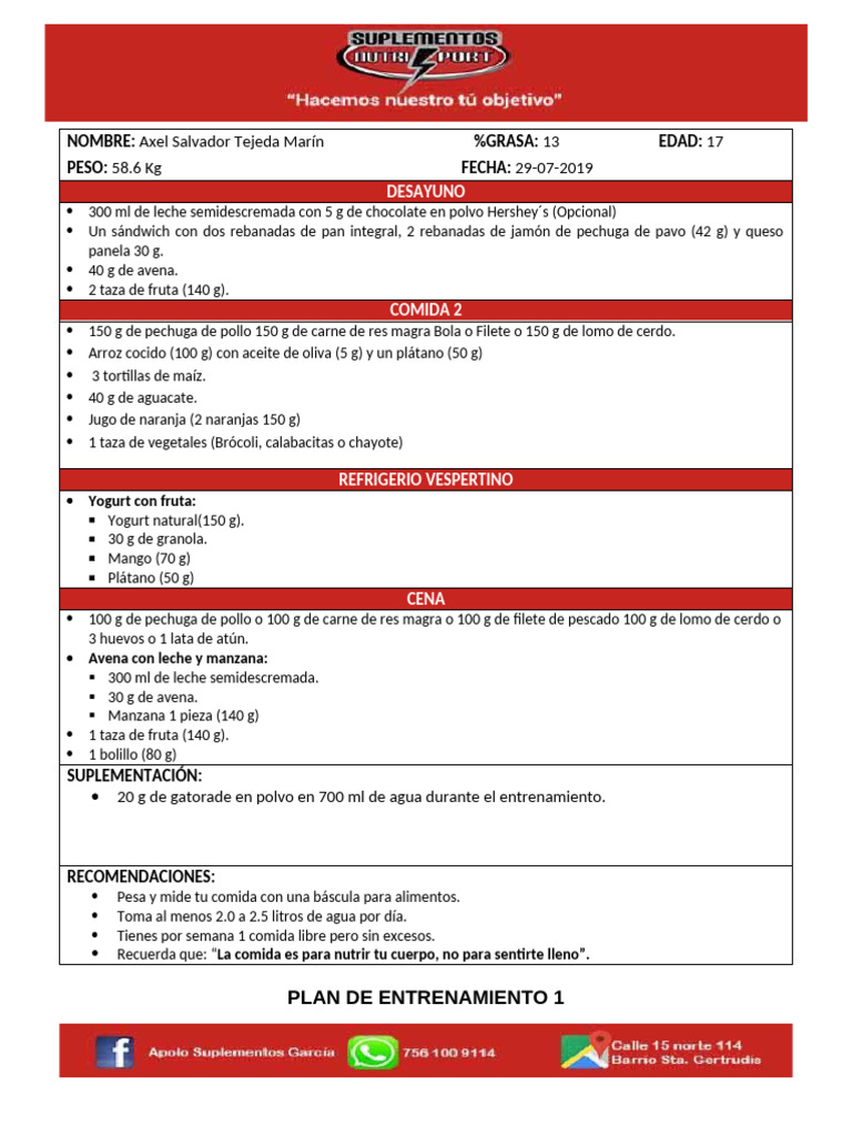 Plan de Nutrición y Entrenamiento para Jóvenes | PDF | Alimentos | Cocina