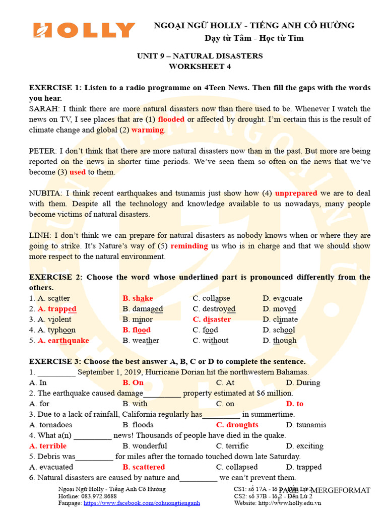 Natural Disasters English Worksheet | PDF | Tropical Cyclones | Typhoon