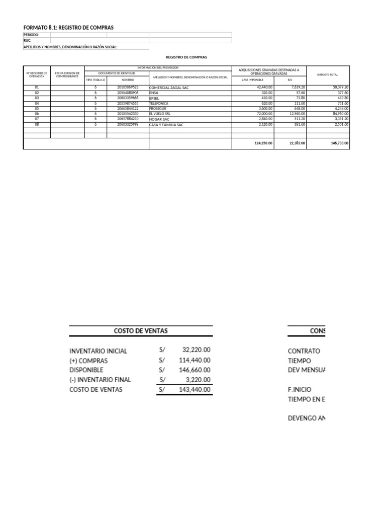 Registro de Compras y Ventas Contables | PDF | Contabilidad | Servicios ...