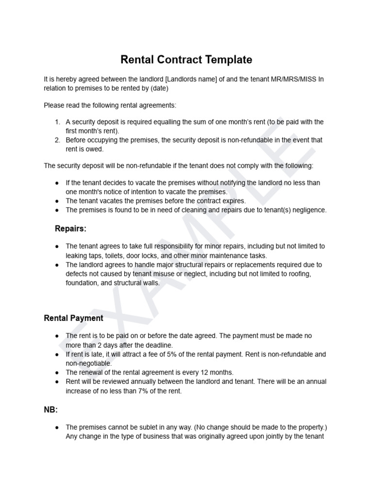 Rental Contract Template and Guidelines | PDF | Landlord | Leasehold Estate