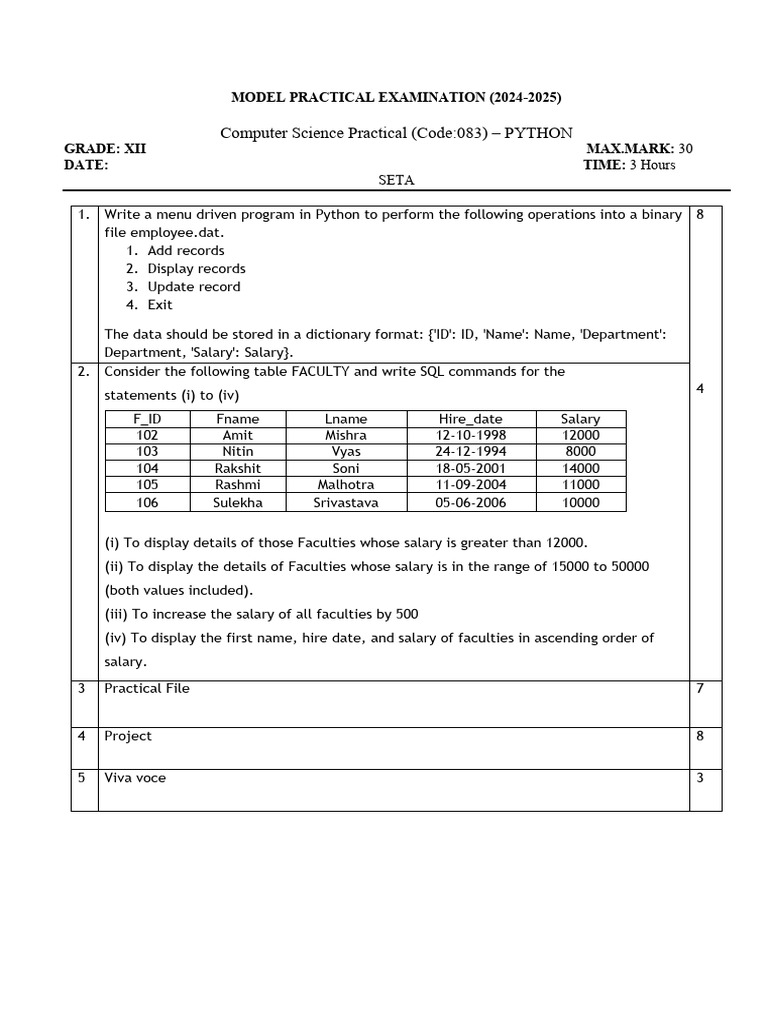 Python & SQL Practical Exam Guide 2024-2025 | PDF | Computer Data | Data