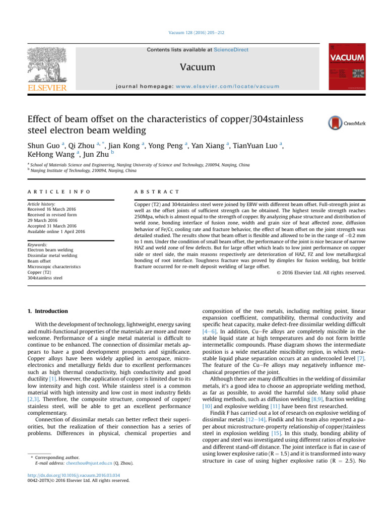 Effect of Beam Offset On The Characteristics of Copper-304stainless ...