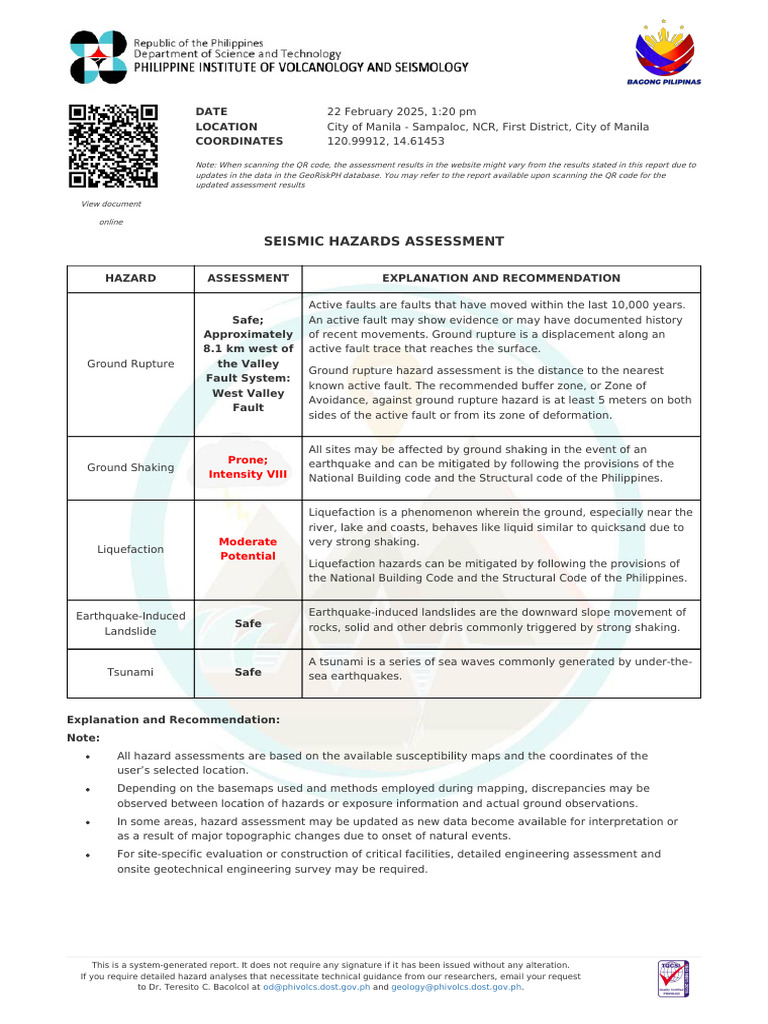 Manila Hazard Assessment Report 2025 | PDF | Types Of Volcanic ...