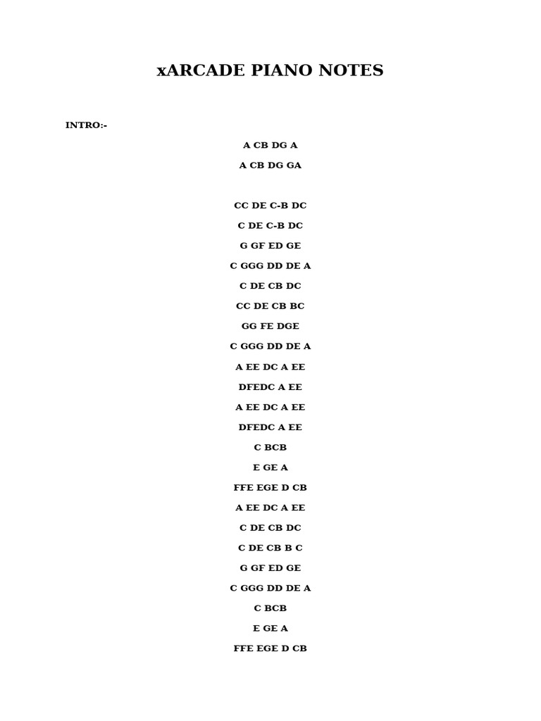 Arcade Piano Notes and Letters Guide | PDF
