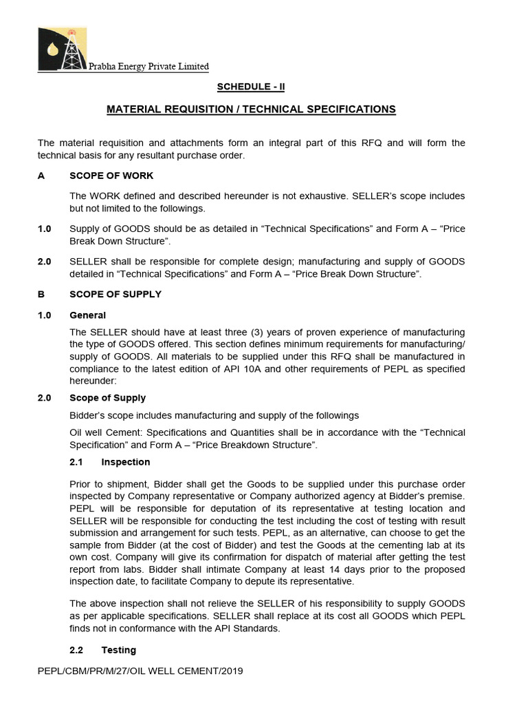 03 Schedule II Material Requistions Specifications | PDF ...
