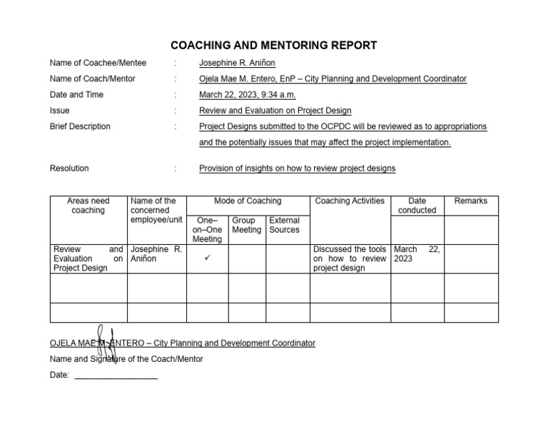 Project Design Review Coaching Report | PDF