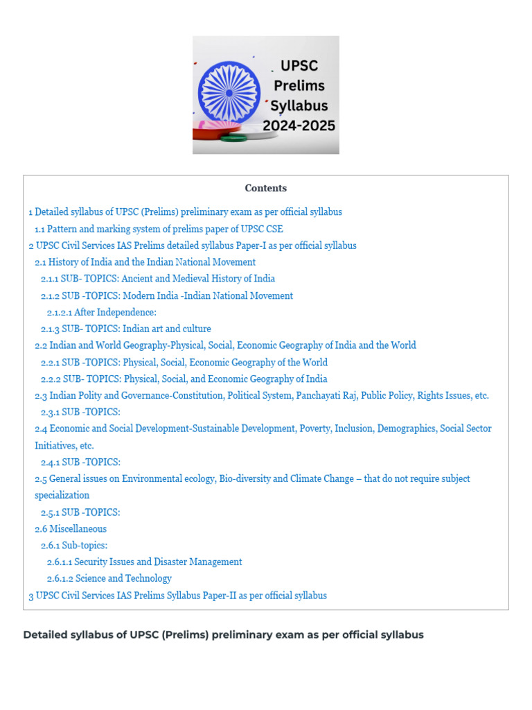 IAS UPSC Prelims Syllabus 2024-2025 |UPSC Prelims Syllabus 2024 PDF ...