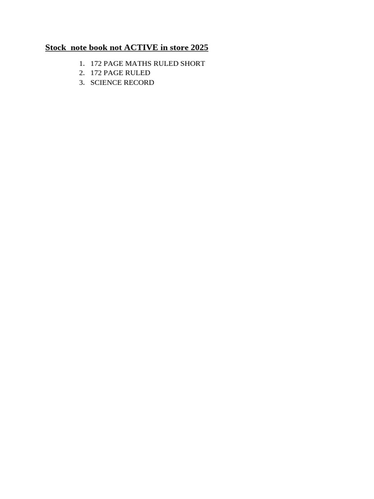 Stock Note Book Not ACTIVE in Store 2025 | PDF