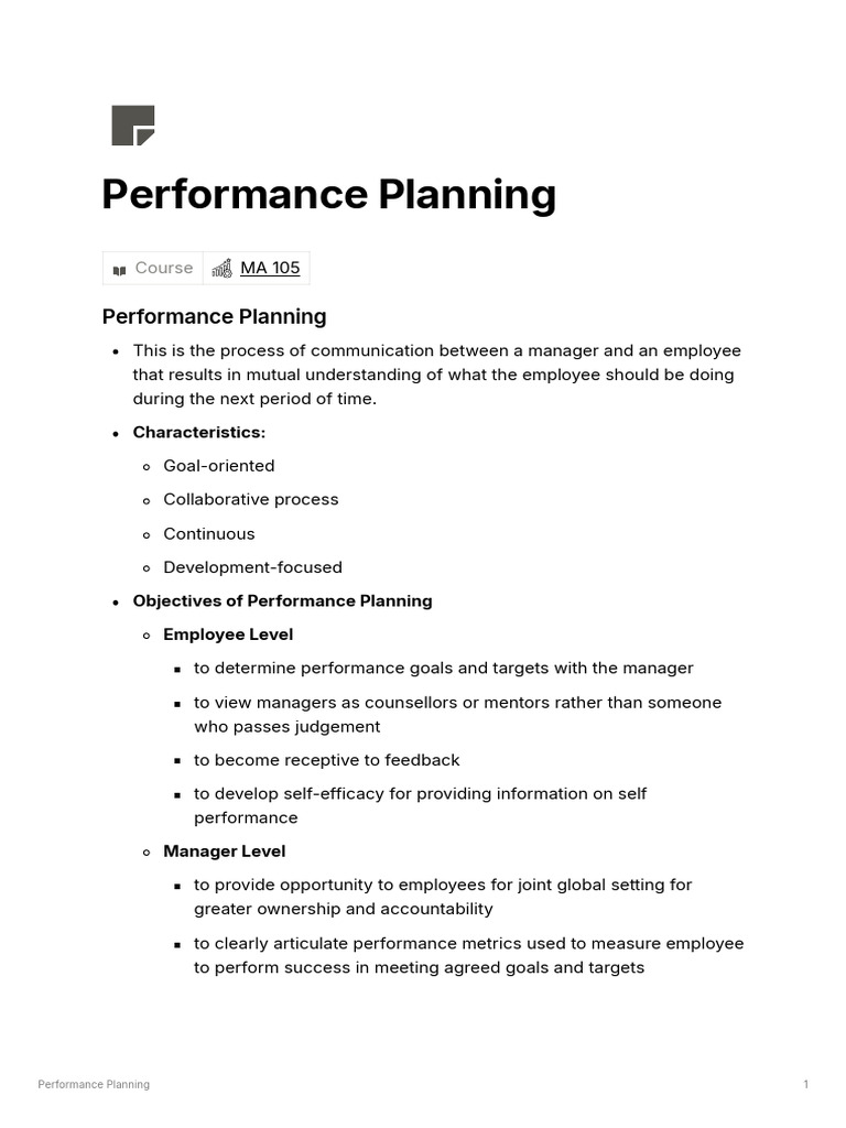 Performance Planning Objectives and Goals | PDF | Goal | Goal Setting