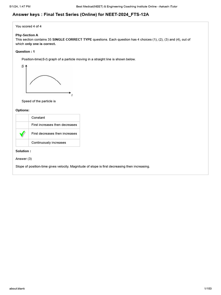 NEET 2024 Physics Test Series Solutions | PDF | Physics | Physical ...