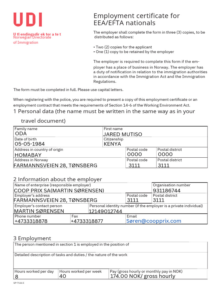 Employment Certificate Eea Efta Gp7116 e PDF | PDF | European Economic ...