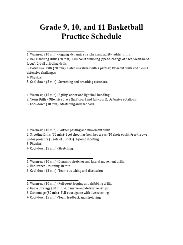 Grade 9-11 Basketball Practice Plan | PDF | Physical Exercise | Sports