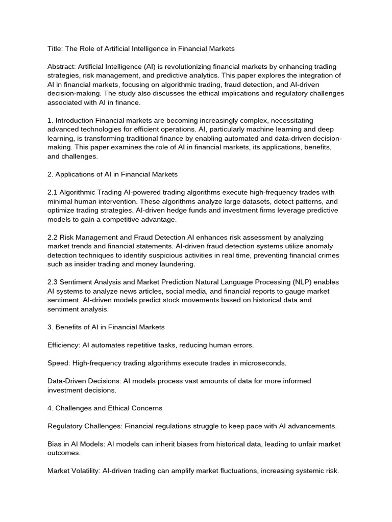 Title_ The Role of Artificial Intelligence in Financial Markets | PDF ...