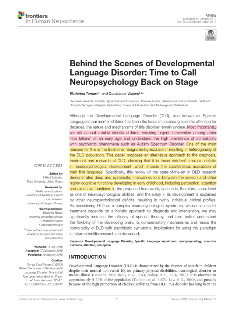 Neuropsychology of Developmental Language Disorder | PDF | Attention ...