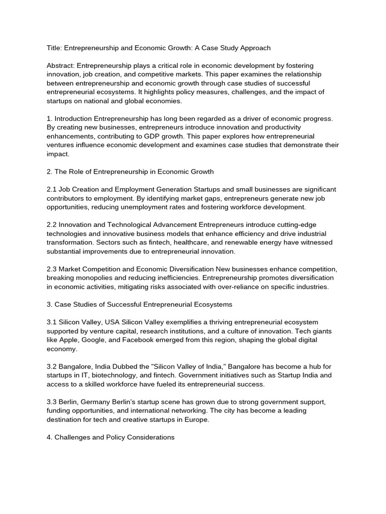 Entrepreneurship's Impact on Economic Growth | PDF | Entrepreneurship ...
