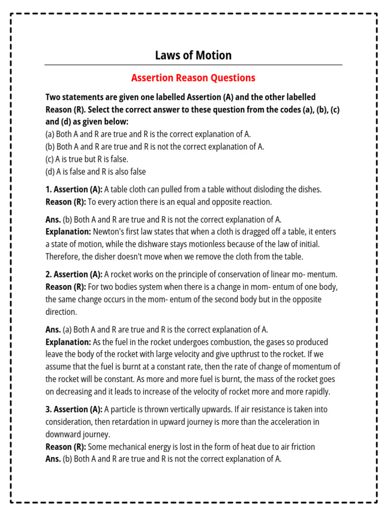 Physics Assertion Reason Quiz | PDF | Friction | Force