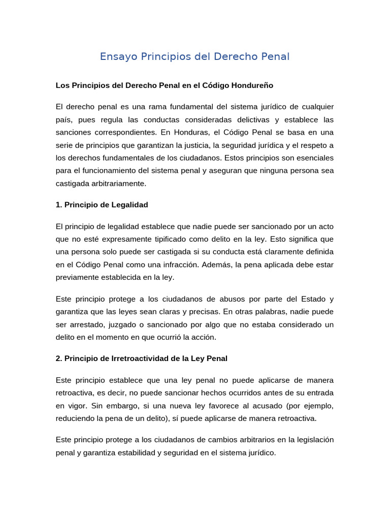 Principios del Derecho Penal en Honduras | PDF | Derecho penal | Debido ...
