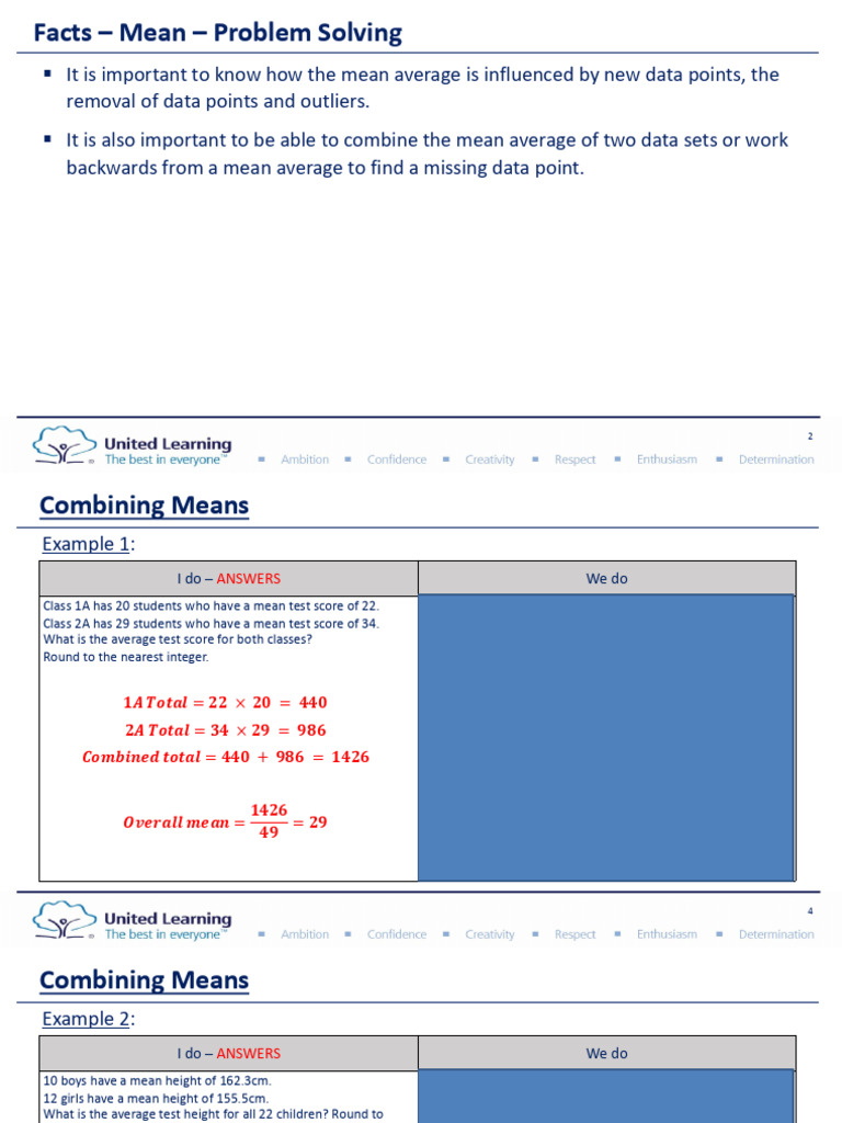 Practice sheet 1 combining means and means of frequency tables