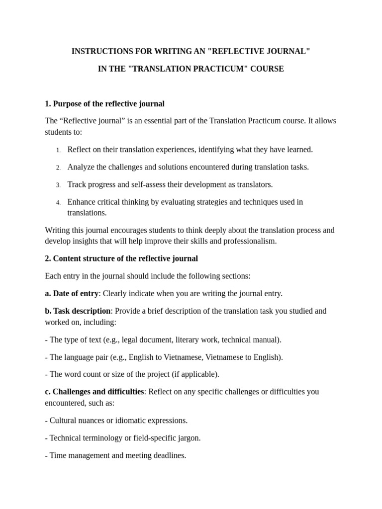 Reflective Journal Guidelines for Translators | PDF | Translations ...