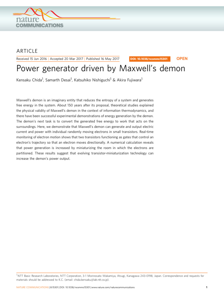 Maxwell's Demon Electric Power Generation | PDF | Field Effect ...