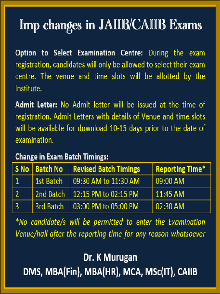 Imp Changes in JAIIB-CAIIB Exams | PDF