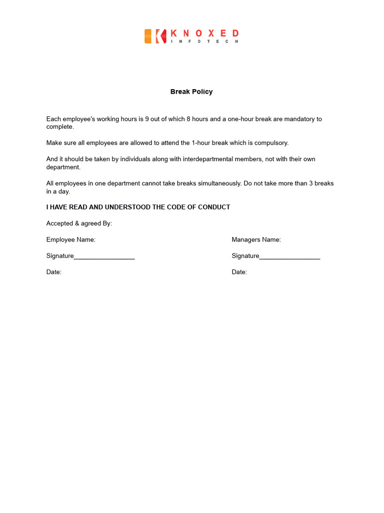 Employee Break Policy Guidelines | PDF