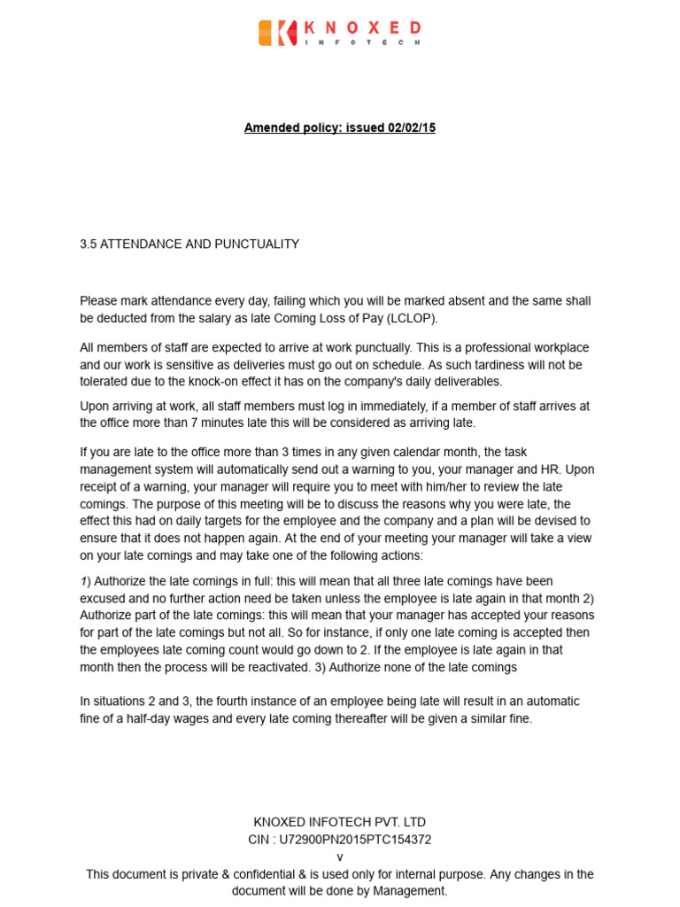 Attendance Policy Pdf Employment Business