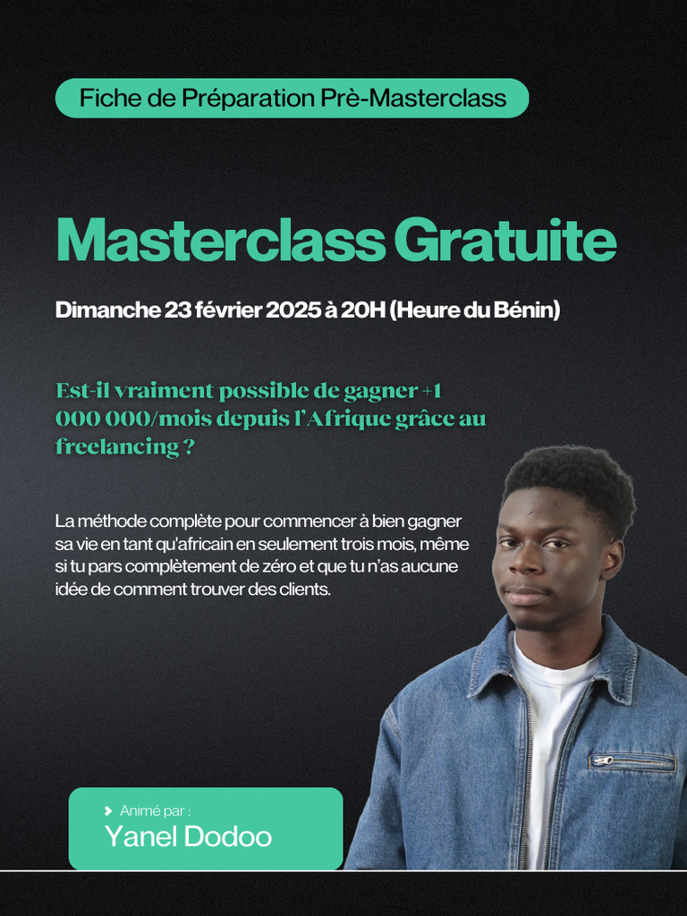 Cadeau de Bienvenue Fiche de Travail Pré-Masterclass Prépare-Toi À ...