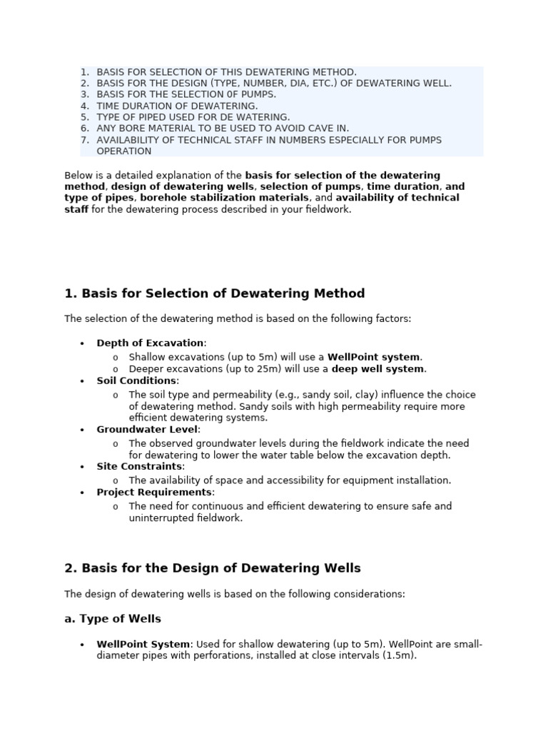 Dewatering Method and Well Design Guide | PDF | Pump | Borehole