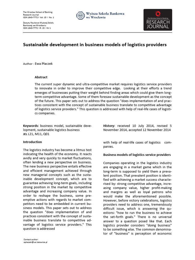 Sustainable Development in Logistics Models | PDF | Sustainability ...