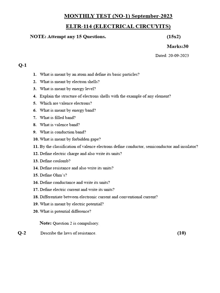 ELTR-114 Monthly Test Questions | PDF