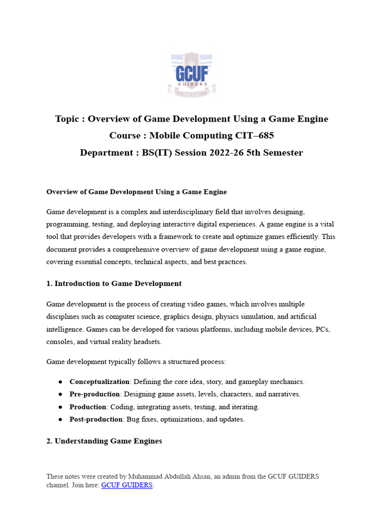 Game Development Overview with Engines | PDF | Rendering (Computer ...