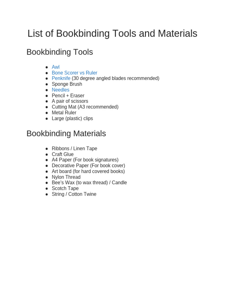 Essential Bookbinding Tools List | PDF